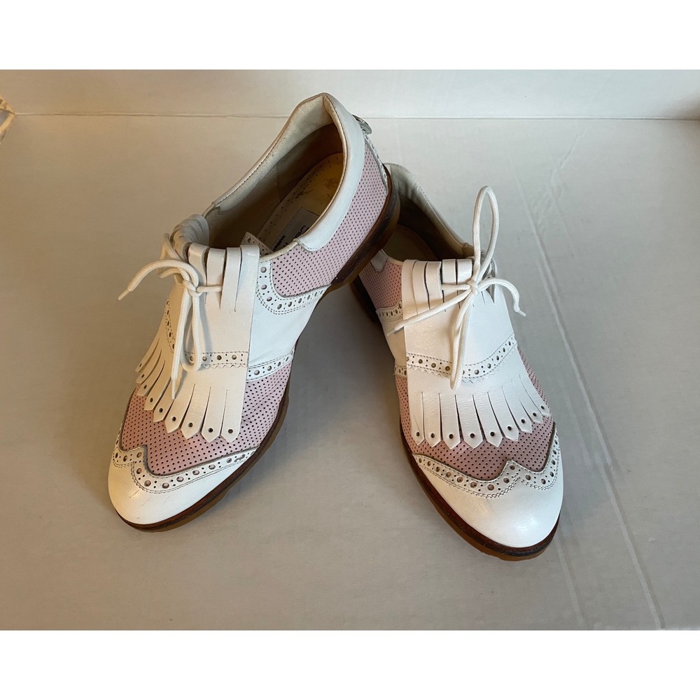Walter Genuin Vintage Golf Shoes Womens Wingtip Kiltie Pink White Size 7.5/38